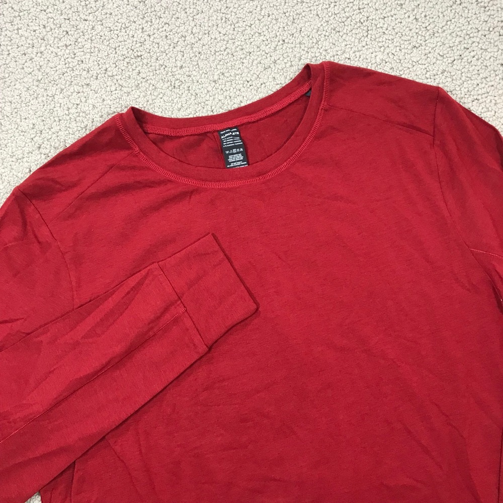 Alphalete Mens Performance Long Sleeve Shirt Red Crew Neck Activewear Size M